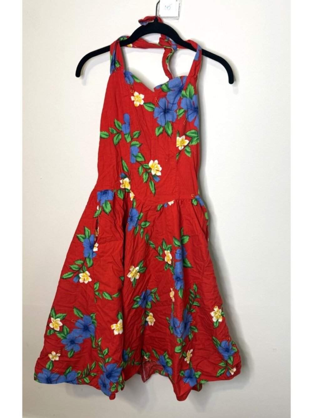Vintage 80s Hawaiian Dress Floral Flowers Halter Retro Pin Up